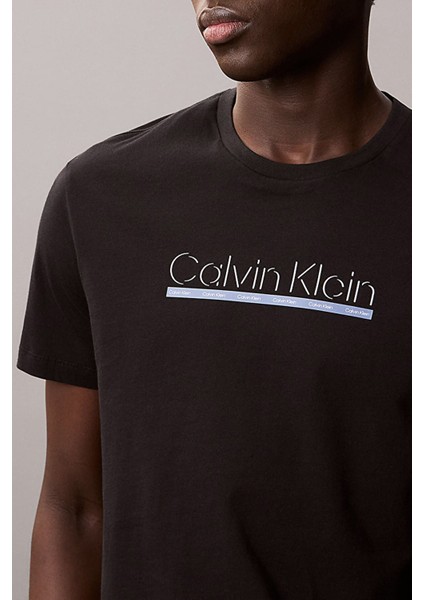 Erkek 30S Outline Kısa Kollu Logo Baskılı T-Shirt - Siyah indirimleri