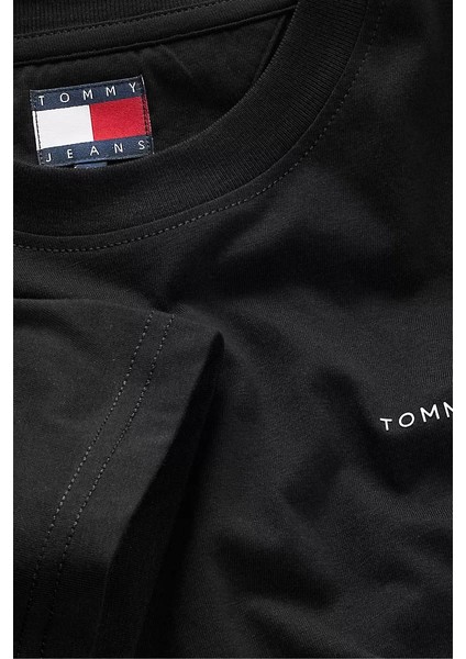 Erkek Slim Fit Minimal Logo T-Shirt - Siyah modelleri