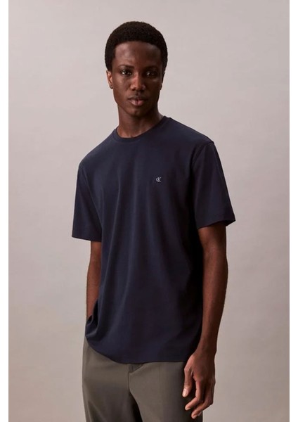 Erkek Supima Pamuk Logo Nakışlı T-Shirt - Lacivert
