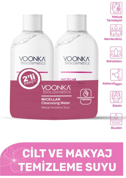 Voonka Biocosmetics Atelocollagen Cilt ve Makyaj Temizleme Suyu 500 ml - Ikincisi Hediye