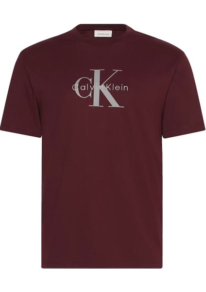Erkek Pamuklu Regular Fit Logo Baskılı T-Shirt - Bordo
