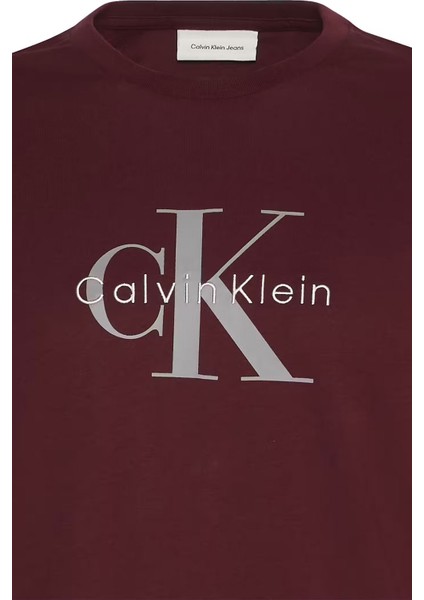 Erkek Pamuklu Regular Fit Logo Baskılı T-Shirt - Bordo modelleri