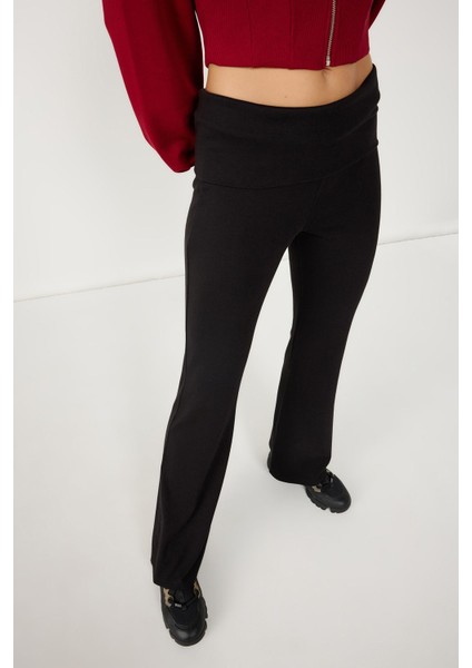 Beli Katlanır Lastikli Flare Yoga Pantolonu Katlanmış Belli Tayt modelleri