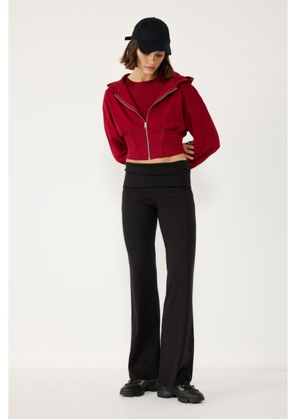 Beli Katlanır Lastikli Flare Yoga Pantolonu Katlanmış Belli Tayt fırsatları