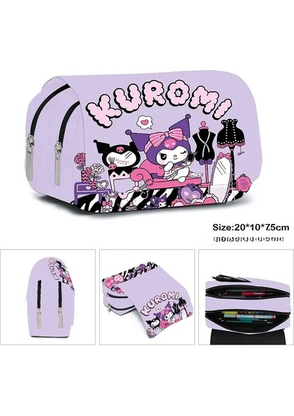 Miniso Kuromi Schoolbag Öğrencileri Kawaii Çift Katmanlı Kalem Çantası Büyük Kapasite Gündelik Sırt Çantası Karikatür Baskı Poşeti Renk: Sky Mavisi (Yurt Dışından)