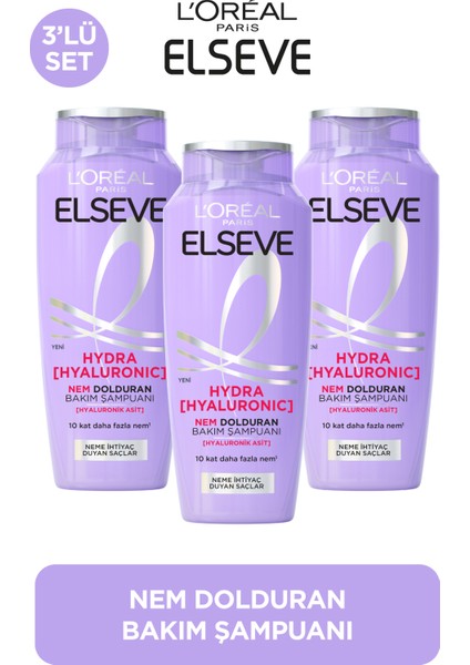 L' Oreal Paris 3'lü Elseve Hydra [ Hyaluronik ] Nem Dolduran Şampuan 300ml