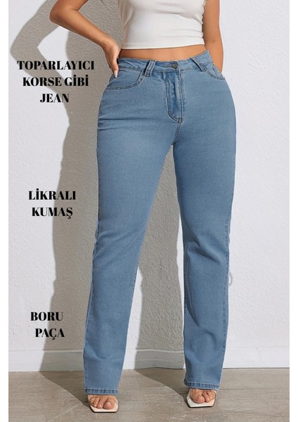 Cedy Denım - Kadın Büyük Benden Boru Paça Yüksek Bel Regular Fit Likralı Pantolon C626