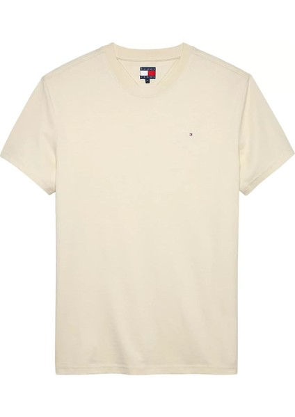 Erkek Slim Fit Minimal Logo T-Shirt - Bej