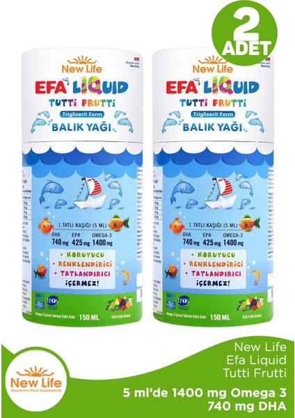 New Life Efa Liquid Tutti Frutti Balık Yağı Şurubu 150 ml 2 Adet