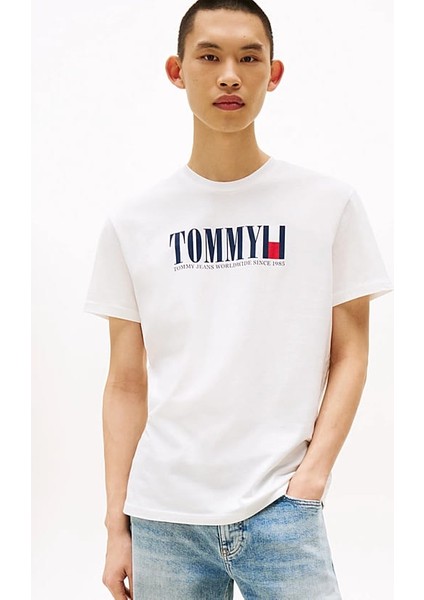 Erkek Tommy Dna Bayrak T-Shirt - Ekru