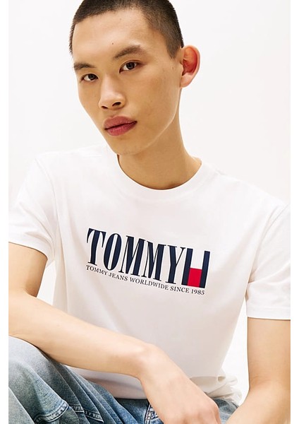 Erkek Tommy Dna Bayrak T-Shirt - Ekru fırsatları