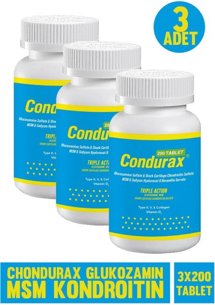 Chondurax Glukozamin Msm Kondroitin 200 Tablet 3 Adet