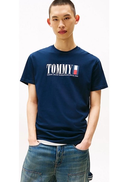 Erkek Tommy Dna Bayrak T-Shirt - Lacivert