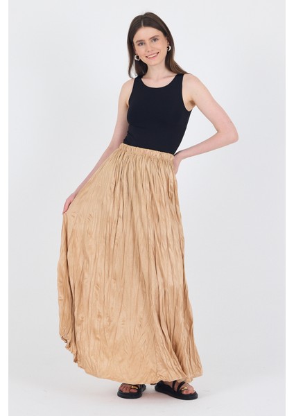 Vizon Bel Lastikli Kırışık Kumaş Etek 3483 modelleri