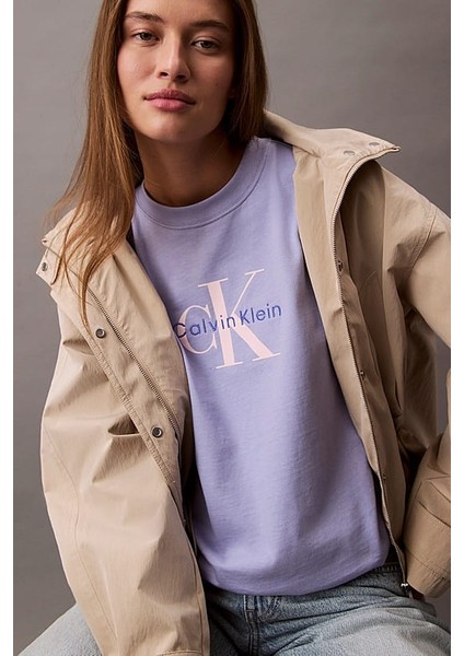 Kadın Ck Hero Classic Mono T-Shirt - Mor indirimleri