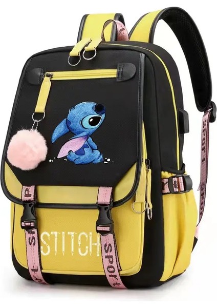 2024 Disney Stitch Mochila Feminina Sırt Çantası USB Şarj Okul Çantaları Genç Kızlar Dizüstü Paket Kadınlar Seyahat Çakası Renk: Resimle Aynı (Yurt Dışından)