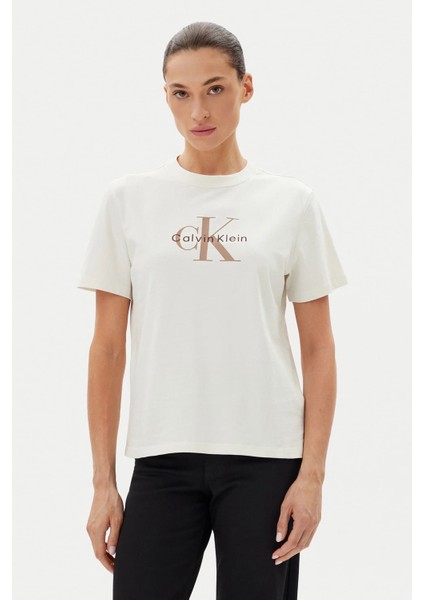Kadın Ck Hero Classic Mono T-Shirt - Ekru