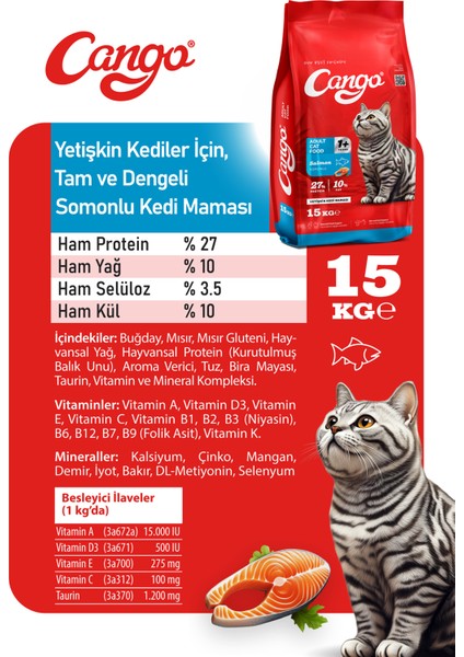 Yetişkin Kedi Maması Somonlu 15 kg modelleri