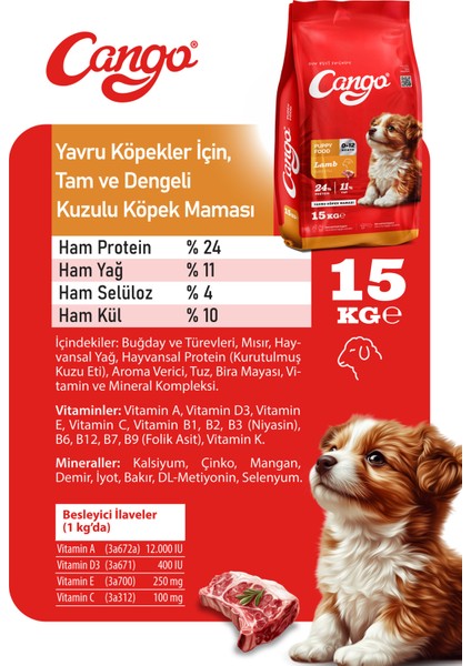 Yavru Köpek Maması Kuzu Etli ve Pirinçli 15 kg