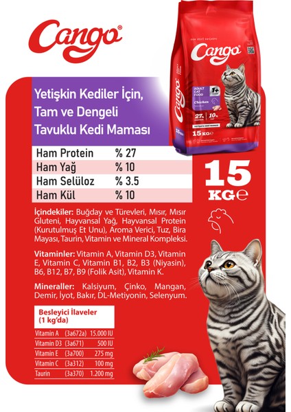 Tavuklu Yetişkin Kedi Maması 15 kg modelleri