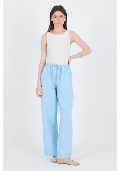 Bebe Mavi Keten Görünümlü %100 Pamuk Cepli Bol Paça Pantolon 8054A fiyatları
