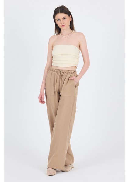 Vizon Keten Görünümlü %100 Pamuk Cepli Bol Paça Pantolon 8054A modelleri