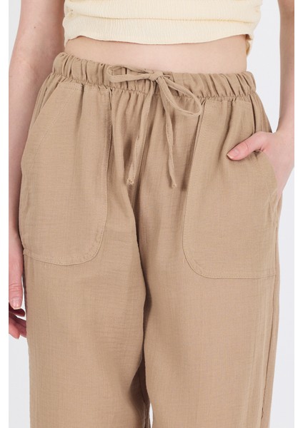 Vizon Keten Görünümlü %100 Pamuk Cepli Bol Paça Pantolon 8054A fırsatları