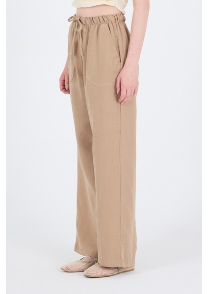 Vizon Keten Görünümlü %100 Pamuk Cepli Bol Paça Pantolon 8054A indirimleri
