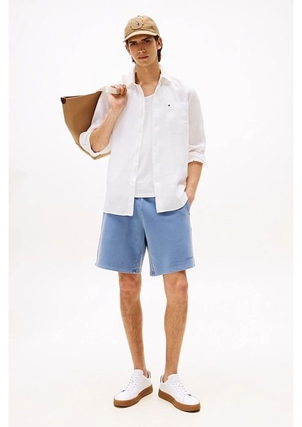 Erkek Th Piece Dye Linen Regular Fit Gömlek - Beyaz