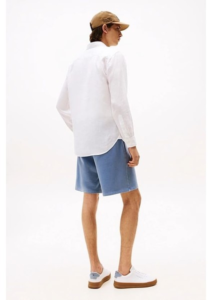Erkek Th Piece Dye Linen Regular Fit Gömlek - Beyaz