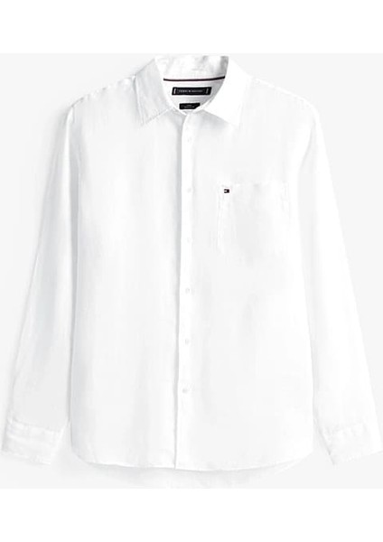 Erkek Th Piece Dye Linen Regular Fit Gömlek - Beyaz