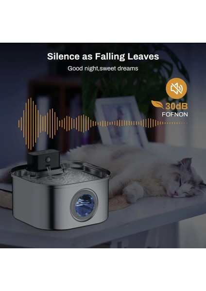 3.2l Paslanmaz Çelik Kablosuz Evcil Hayvan Su Çeşmesi Güçlendirilmiş Hareket Sensörü Sessiz Filtreli Kedi ve Köpek (Yurt Dışından)