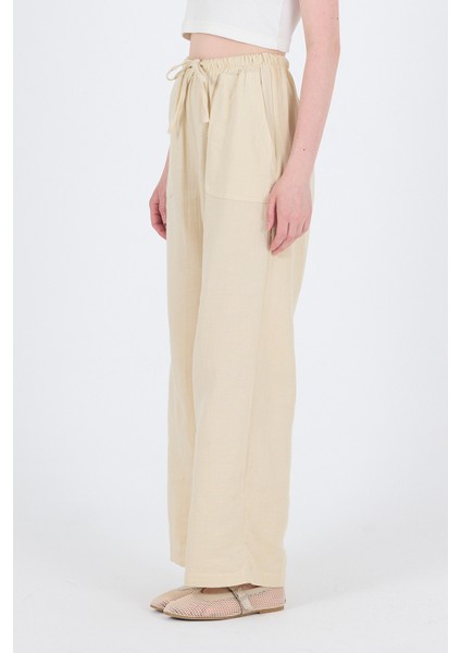 Taş Keten Görünümlü %100 Pamuk Cepli Bol Paça Pantolon 8054A indirimleri