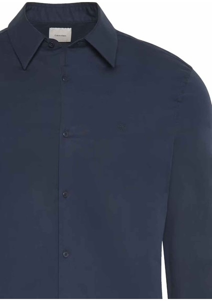 Erkek Uzun Kollu Slim Fit Gömlek - Lacivert