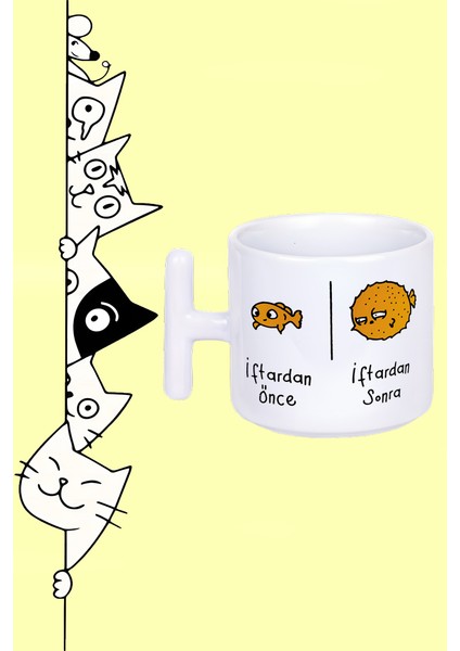 Iftardan Önce Iftardan Sonra Moddo Tasarım Baskılı Beyaz T Sap Kupa Bardak