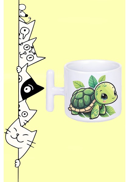 Cute Turtle Sevimli Tospik Kaplumbağa Tasarım Baskılı Beyaz T Sap Kupa Bardak