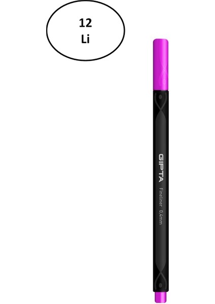 Gıpta Fineliner Kalem 0,4 mm Karton Kutu Üçgen Koyu Pembe 12'li