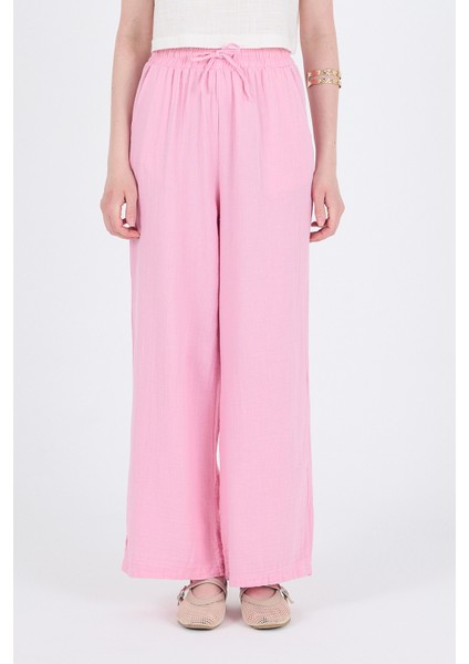 Pembe %100 Pamuk Müslin Palazzo/bol Paça Pantolon 8056A indirimleri