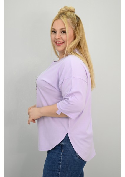 Kadın Büyük Beden Kısa Kollu Taş Detaylı Ayı Baskılı Oversize T-Shirt 1926-25 modelleri