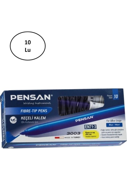 Pensan Keçeli Kalem 3003 Ofis Tipi Mavi 10'lu
