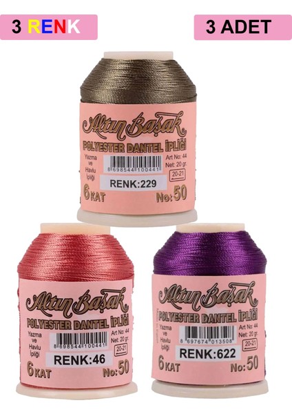 3 Adet Altınbaşak Oya ve Dantel Ipi 20 gr - Royaleks - No: 046 - 622 - 229