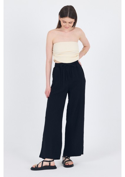 Siyah %100 Pamuk Müslin Palazzo/bol Paça Pantolon 8056A modelleri