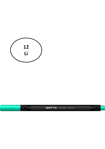 Gıpta Fineliner Kalem 0,4 mm Karton Kutu Üçgen Turkuaz 12'li