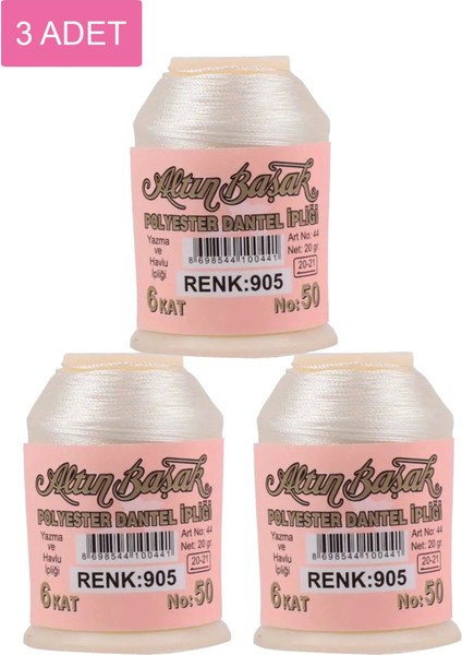3 Adet Altınbaşak Oya ve Dantel Ipi 20 gr - Royaleks - No: 905