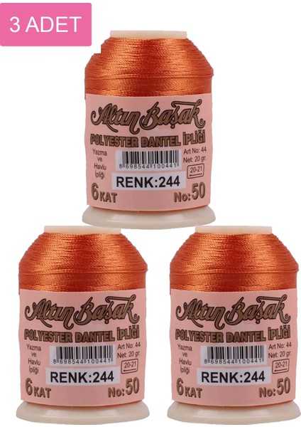 3 Adet Altınbaşak Oya ve Dantel Ipi 20 gr - Royaleks - No: 244