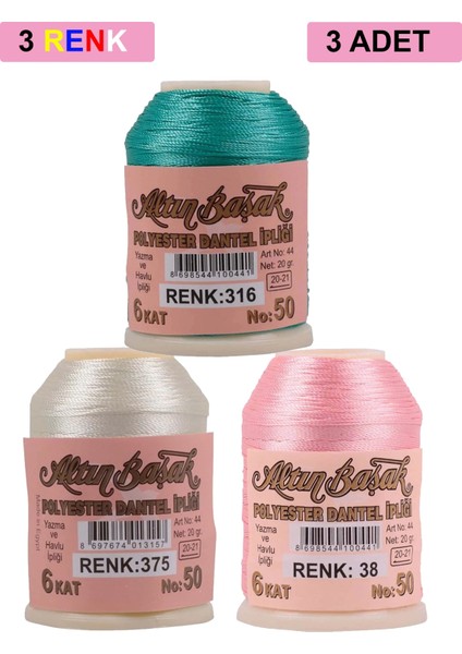 3 Adet Altınbaşak Oya ve Dantel Ipi 20 gr - Royaleks - No: 375 - 038 - 316