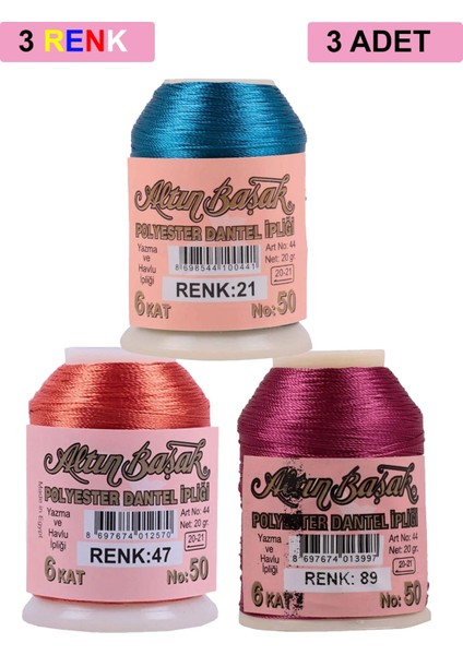 3 Adet Altınbaşak Oya ve Dantel Ipi 20 gr - Royaleks - No: 047 - 089 - 021