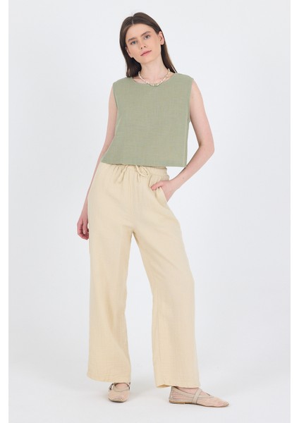 Taş %100 Pamuk Müslin Palazzo/bol Paça Pantolon 8056A modelleri