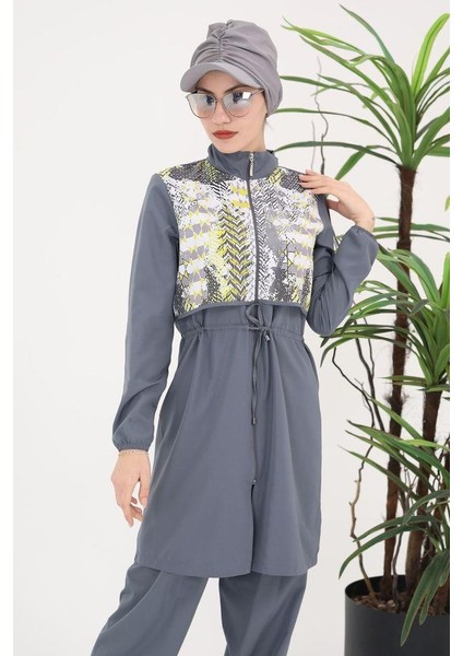 Sabrina Gri Desenli Tesettür Paraşüt Ikili Mayo Takım 364 fiyatları