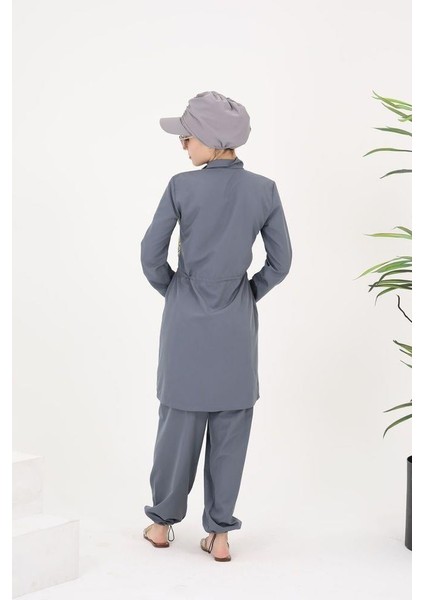 Sabrina Gri Desenli Tesettür Paraşüt Ikili Mayo Takım 364 modelleri